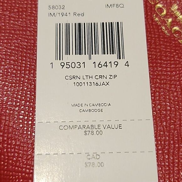 COACH Leather Wristlet 58032 Corner Zip Wristlet Red / gold - Picture 3 of 3